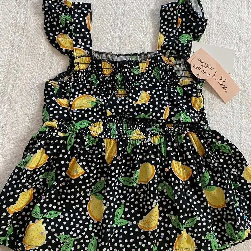 LITTLE LASS 24M Lemons with Disco Dots 3-piece Short Set - Picture 2 of 6